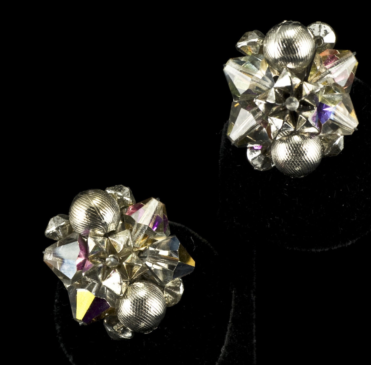 Vintage Silver Metallic Pearl and Crystal Earrings