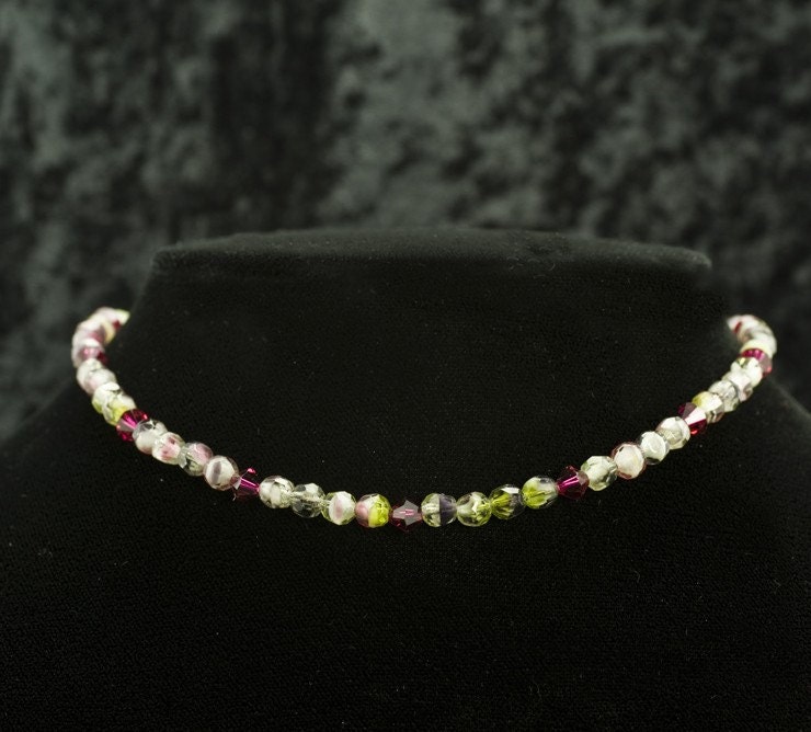 Crystal Necklace and Earrings - tourmaline look