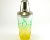 Cocktail Shaker with Strands design - Green and Yellow - Custom Painted and Etched