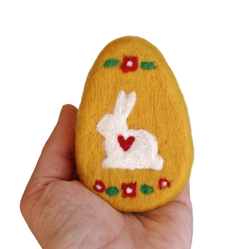 Felted Soap Yellow Egg with Bunny ( Cherry Blossom )