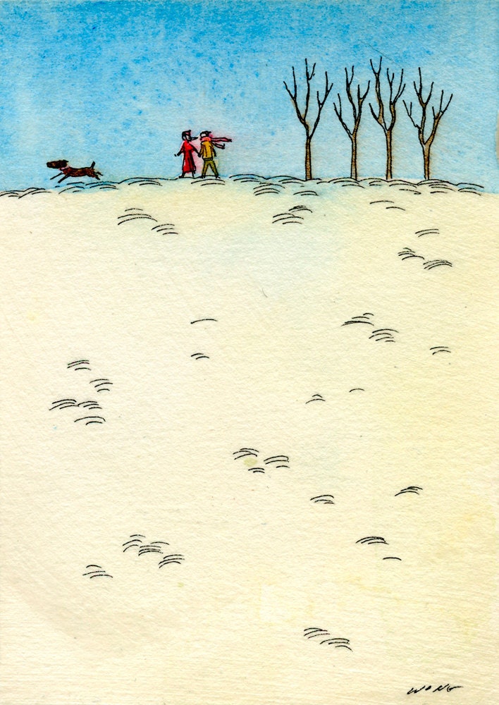 Original ACEO Painting -- Snow walk