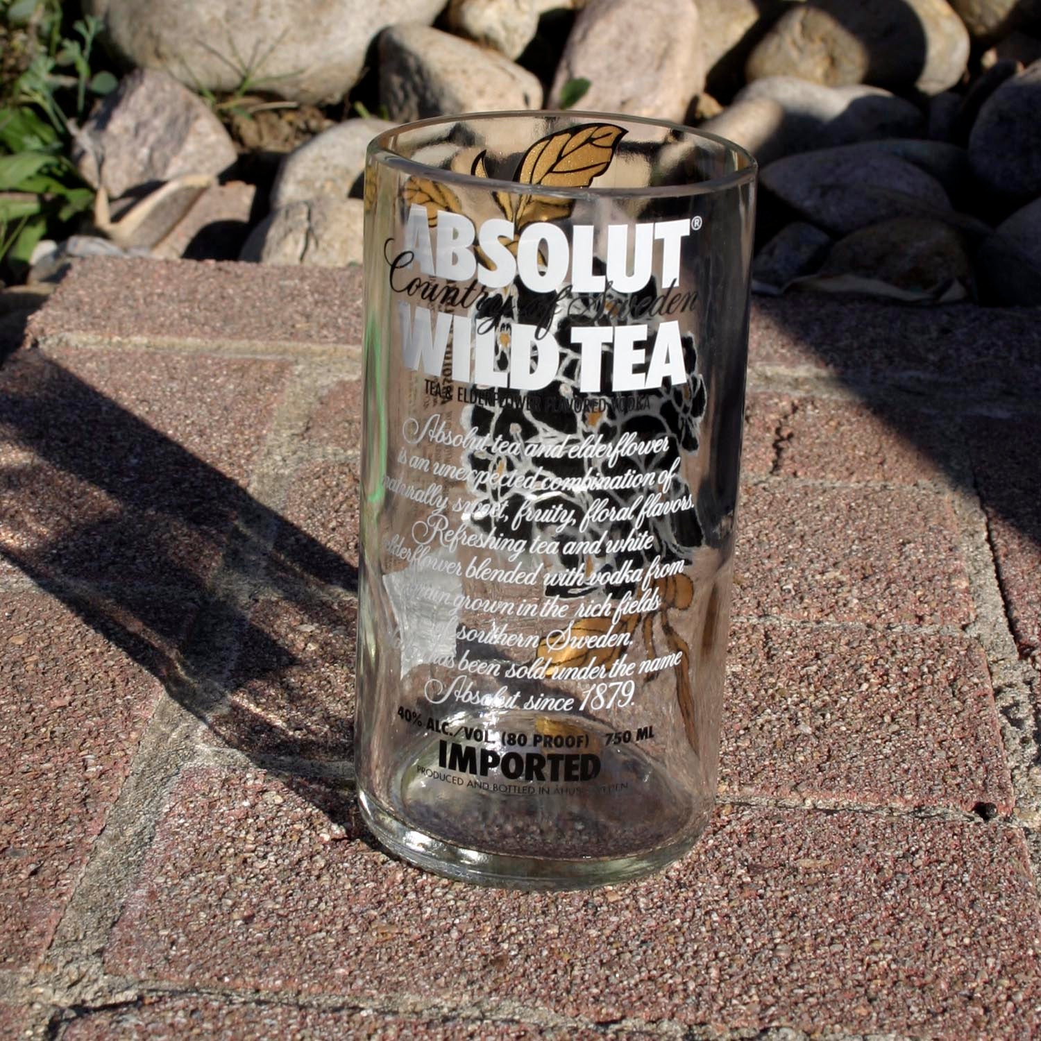 Upcycled Absolut Wild Tea Vodka Vase / Drinking Glass made from a 750ml liquor bottle