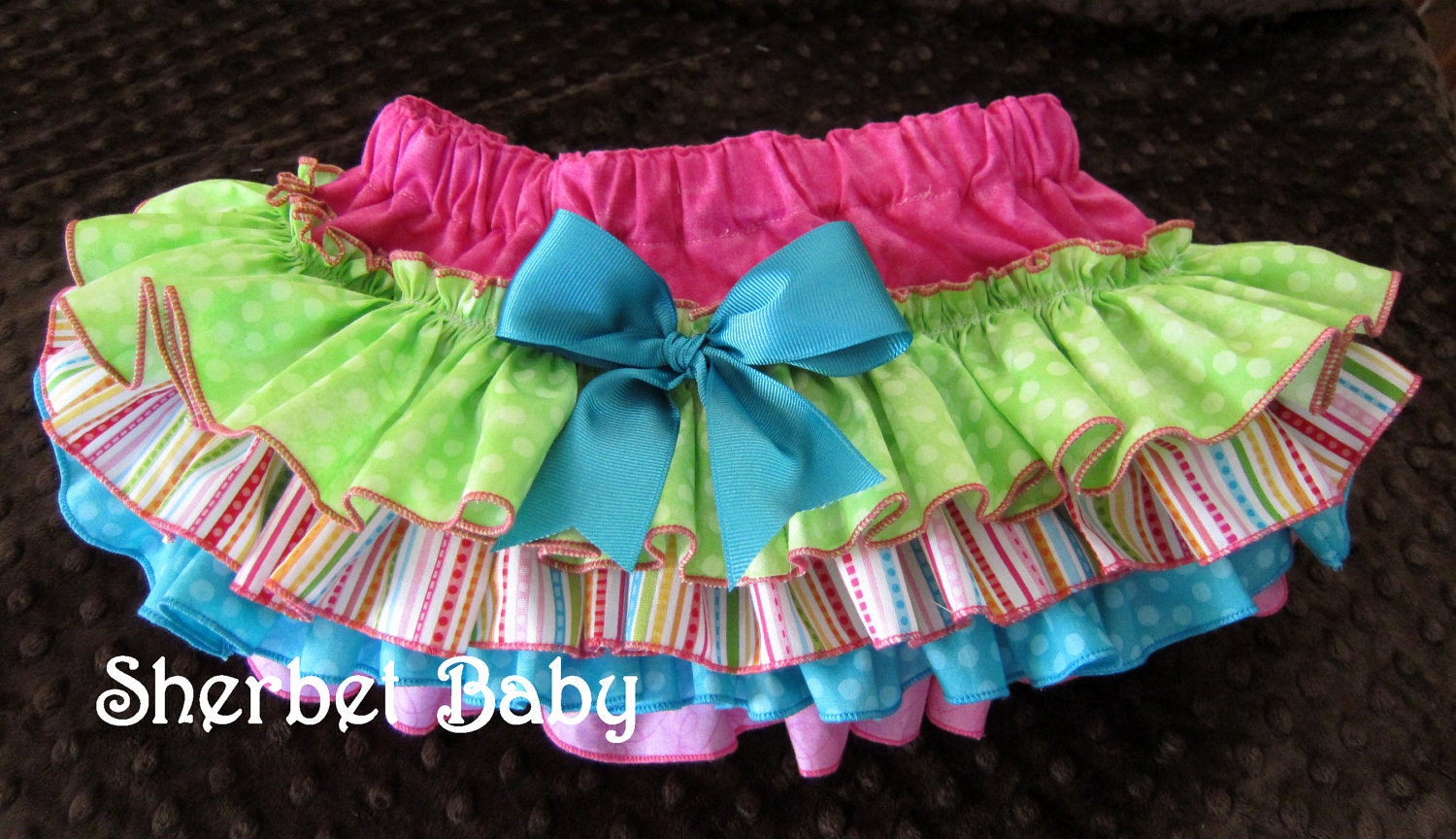 Four Ruffle Cupcake Sassy Pants Ruffle Diaper Cover Panty Candy Shop 12 Choice of Bow Color