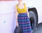 Navy Turquoise Purple Southwestern Print Boho Hippie Highwaisted Midi Skirt - Southwestern Flare