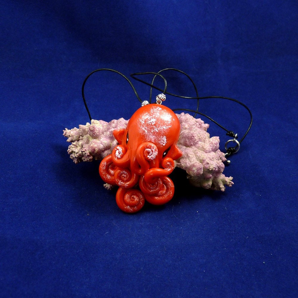 Red Octopus Necklace - Handmade Polymer Clay Jewelry