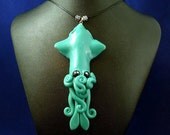 Tropical Sea Squid Necklace - Handmade Polymer Clay Kawaii Jewelry