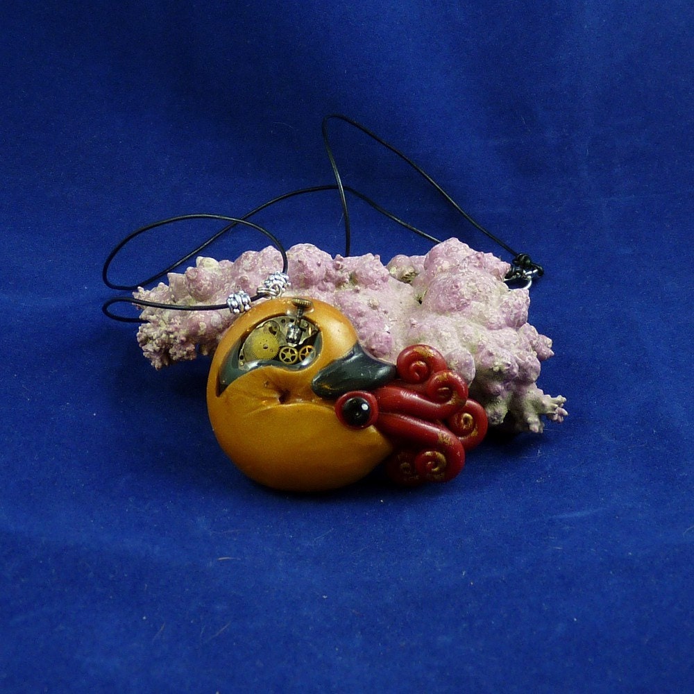 Brass Steampunk Nautilus Necklace - Polymer Clay Jewelry Pendant