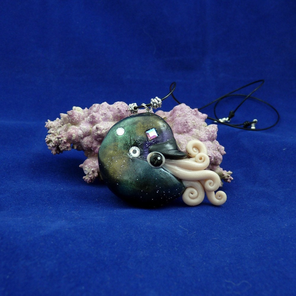 Cosmic Nautilus Necklace - Handmade Polymer Clay Jewelry