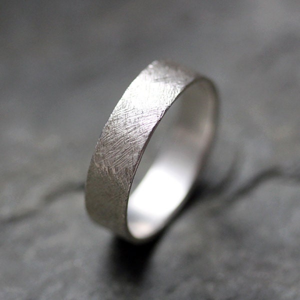 Textured wedding band ring - recycled sterling silver - mens wedding ring - artisan metalsmith - scratch texture