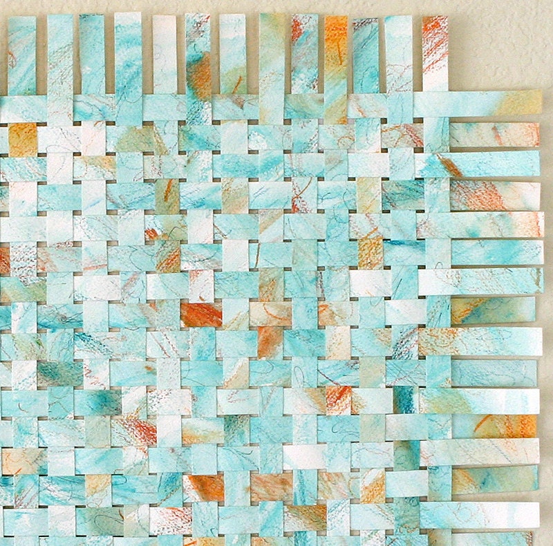 Turquoise Orange Paper Weaving Tangerine Blue Contemporary Home Decor Abstract