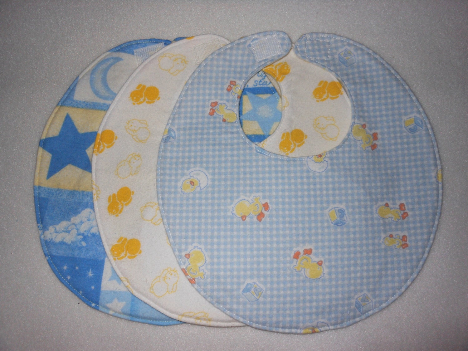 Baby bib, four soft layers, reversible, three pack, baby boy