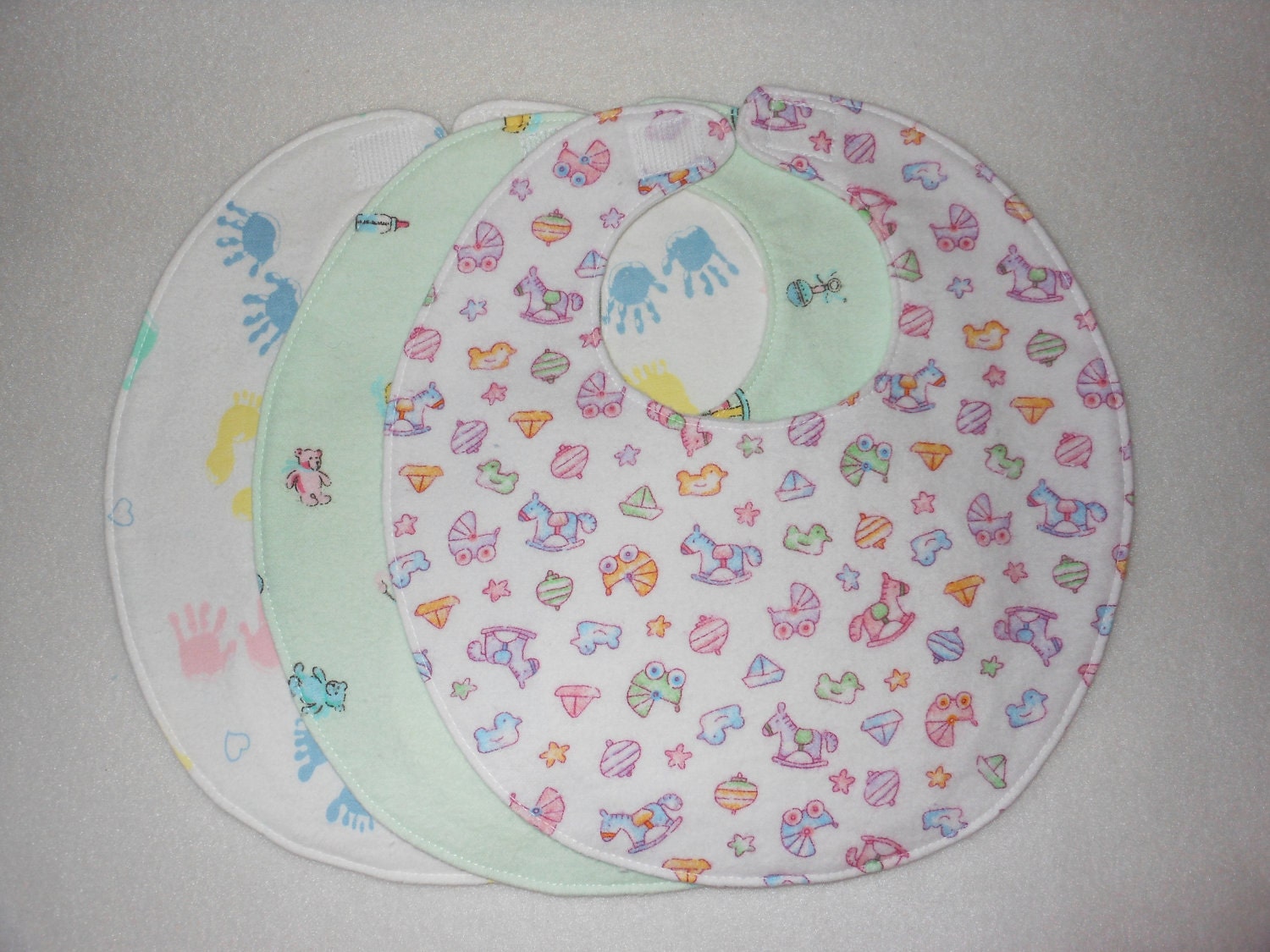 Baby bib, four soft layers, reversible, three pack, baby girl