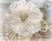 Ivory Bridal Fascinator, Hair Flower, Hair Clip, Ostrich Feather, Wedding Headpiece, Hairpiece, Bridal Hair Flower, Ivory Wedding