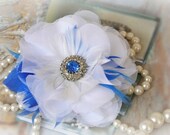 Bridal Fascinator Hair Flower, Bridal, Wedding, Hair Clip, Headpiece, Feather Flower, Hairpiece, Blue Wedding