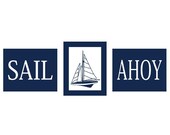 Sail and Ahoy Nautical Wall Art for Kids  in Navy and White - 3 pc Set 8x10 by YassisPlace