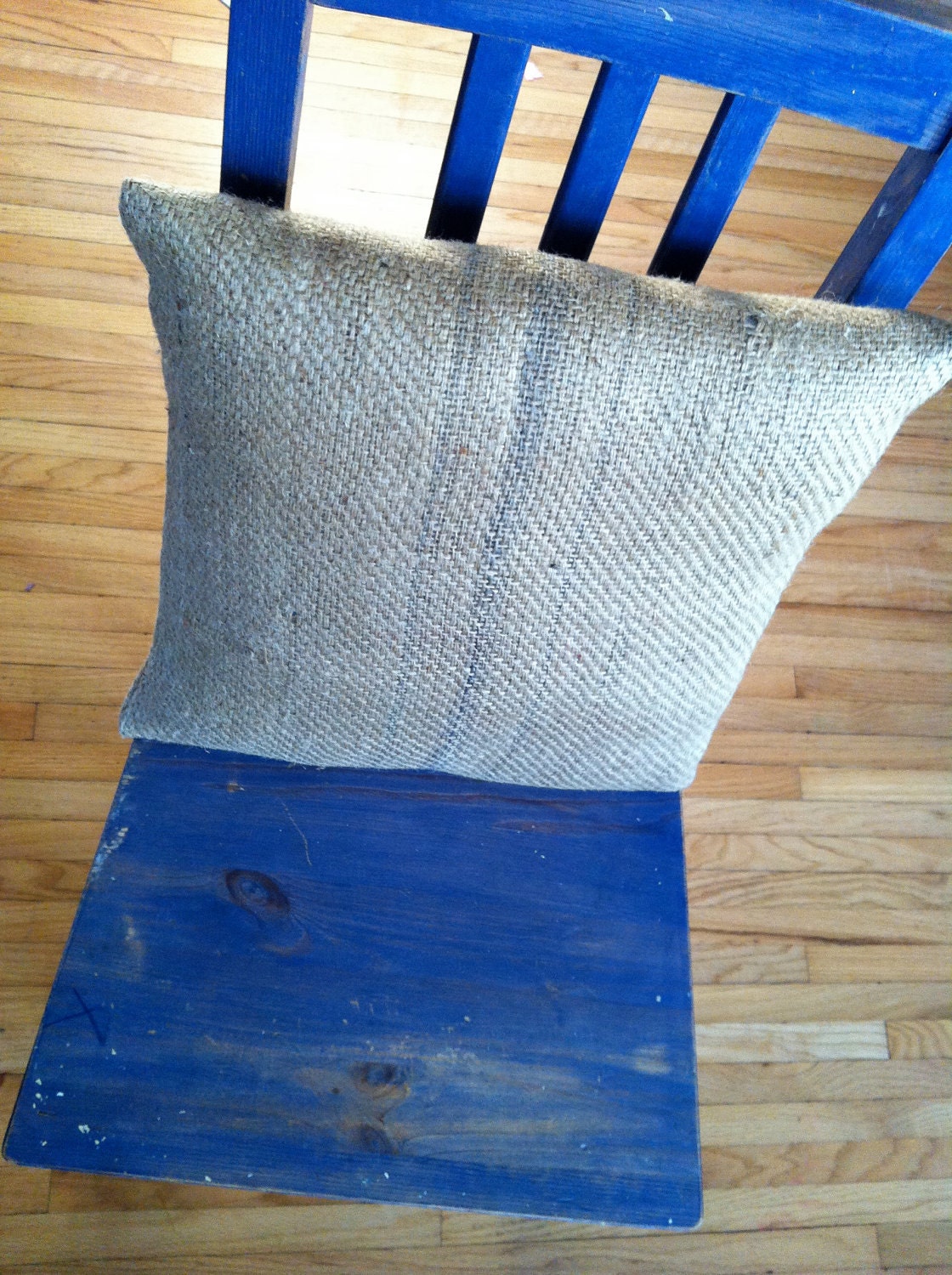 A simple stripe pillow from repurposed coffee sack