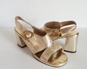 womens 5.5 metallic sandals / 60s 70s vintage shoes / glam it up disco heels