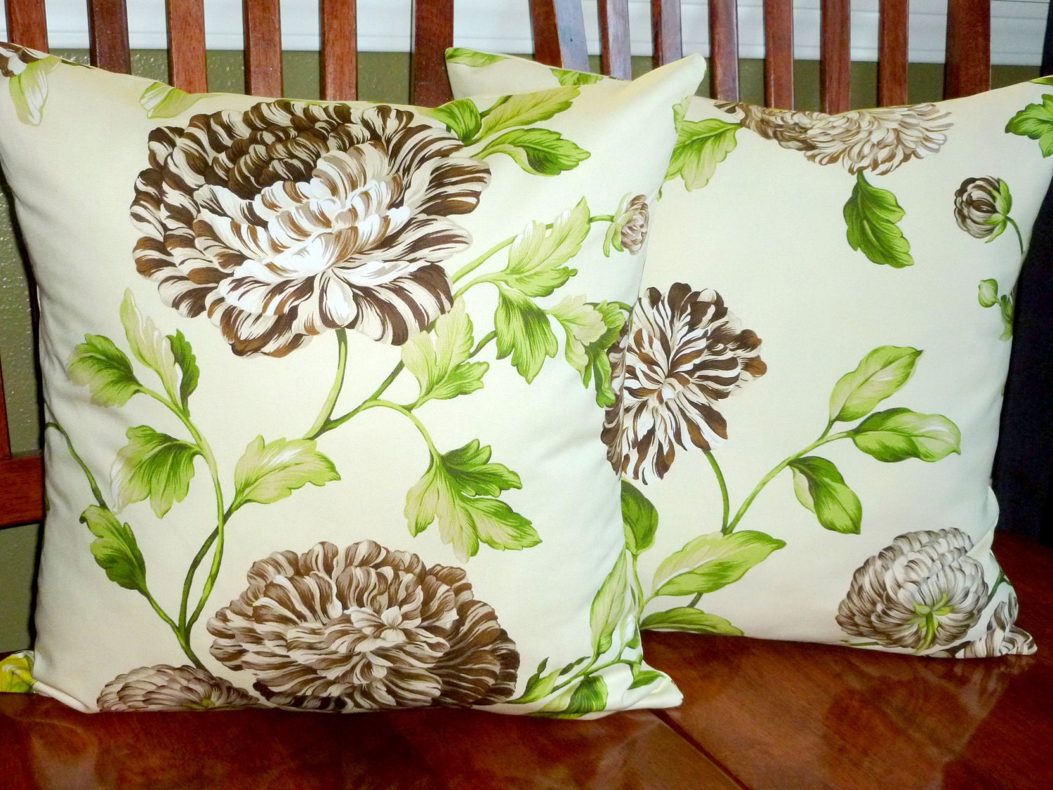 Premium Decorative Accent Pillow Covers - Two18 Inch Brown and Green