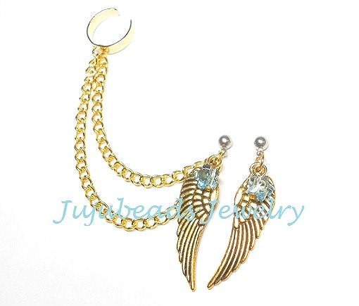 Flying Flowers - Gold Swarovski Flower Wings Ear Cuff Set