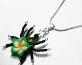 Aromatherapy Beaded Spider Wire Wrapped Polymer Clay Tropical Flower Bead PERFUME Pendant 2