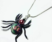 Beaded Spider Wire Wrapped Polymer Clay Butterfly Floral Beads Pendant