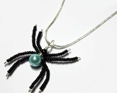Beaded Spider Wire Wrapped Light Blue Swavoski Pearl Glass Bead Pendant