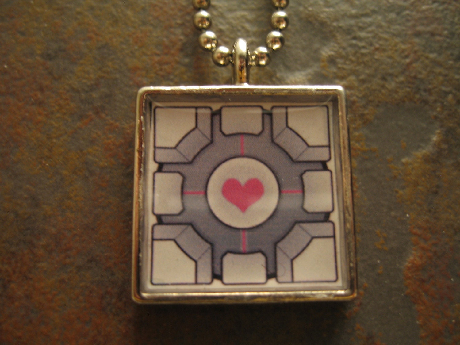 Portal Companion Cube Meme Square Resin Pendant