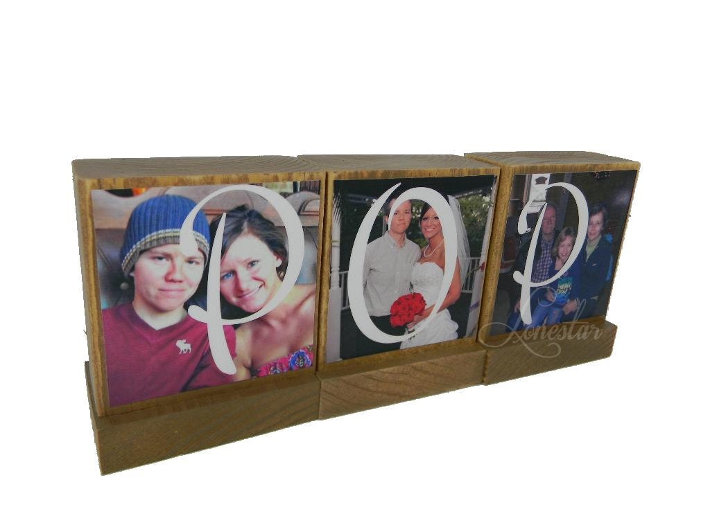 PHOTO GIFTS for DAD-Great Fathers Day Gifts for Dad,Pop,Mom- Set of 3 Personalized wooden photo blocks