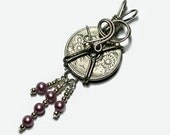 Wire Wrap Janpanese Pink Pearl Dangle Coin Pendant