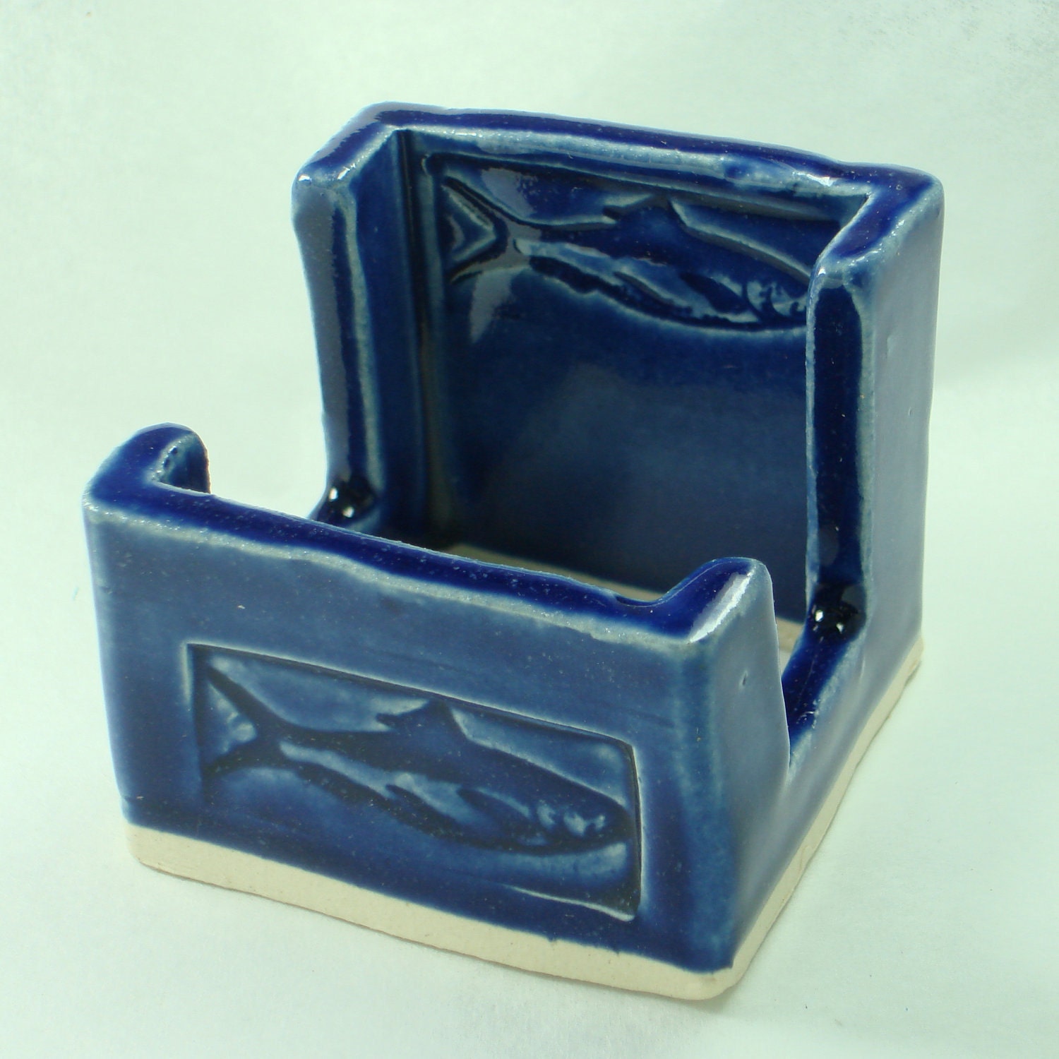 Business Card holder Cobalt Blue Fish Print spongeholder postcard holder display