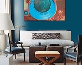 ECLiPSE original abstract modern painting - gallery fine art - contemporary interior design - ooak home wall decor - blue brown