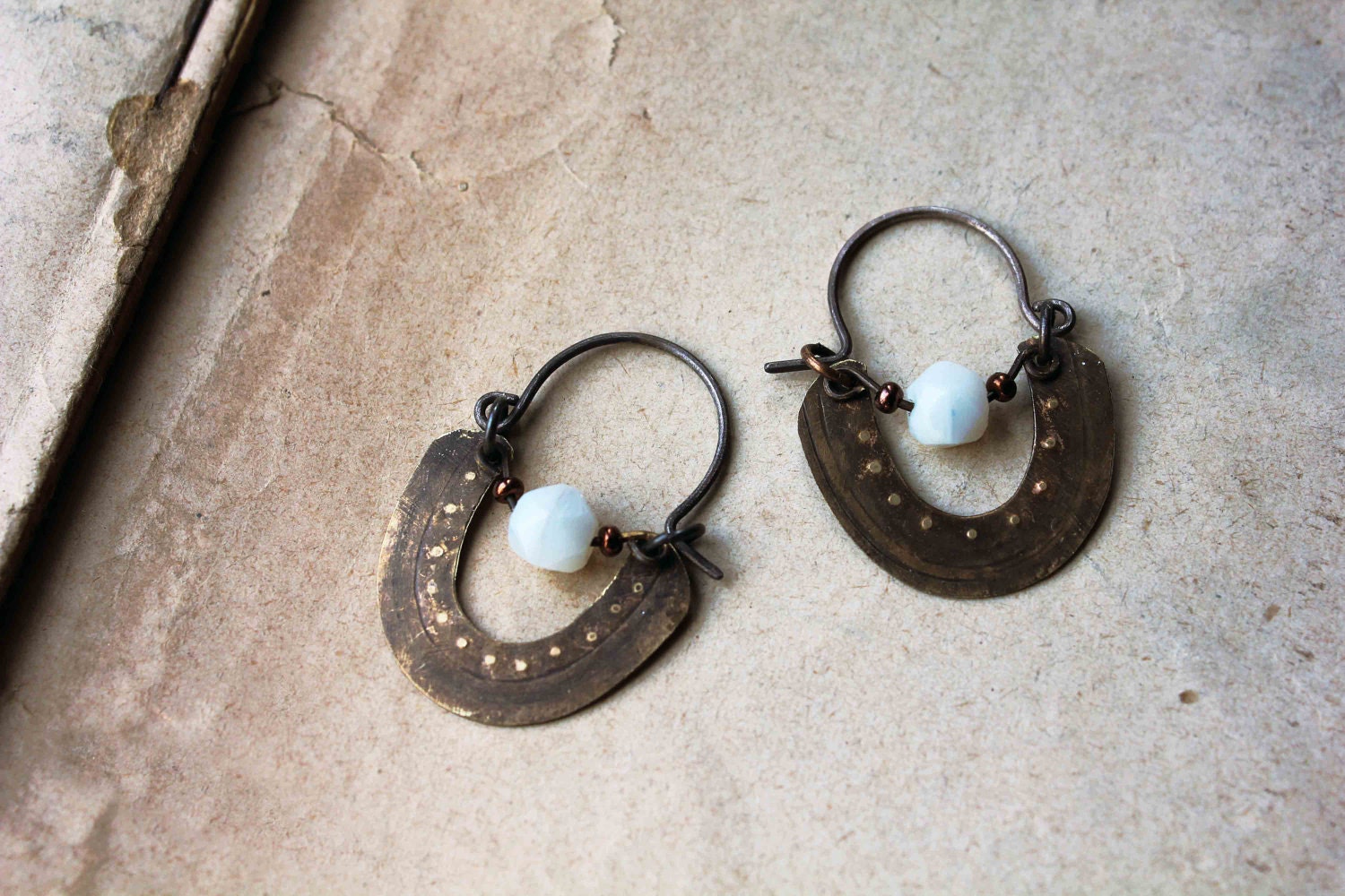 Byzantines hoops textured brass ethnic boho chic earrings