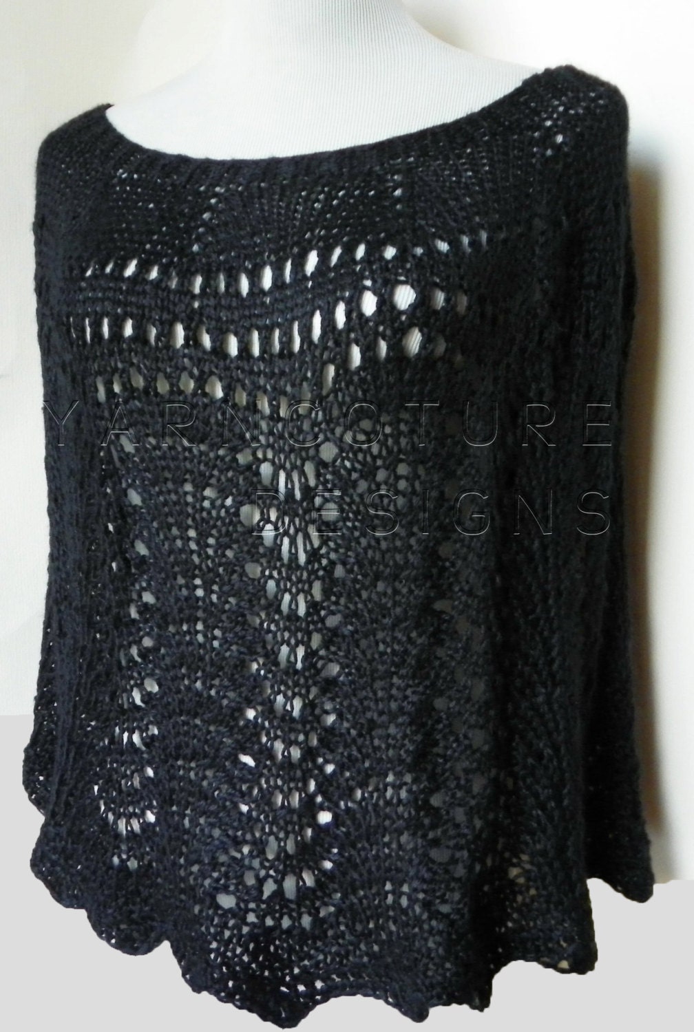 The Scallops And Lace Poncho / Capelet -  In BLACK
