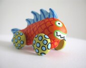 Orange Monster Fish - Mini Sculpture on Wheels