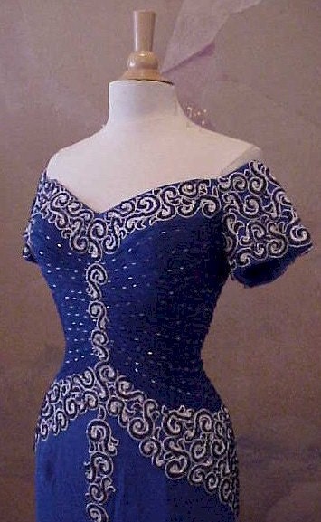 Style 3010 / Short Sleeve Gown / Blue Formal Wear / Beaded Mother of Bride Dress