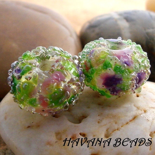 BLOOMING IRIS Sparkle Earring Pair -  Set of 2 Handmade Lampwork Beads