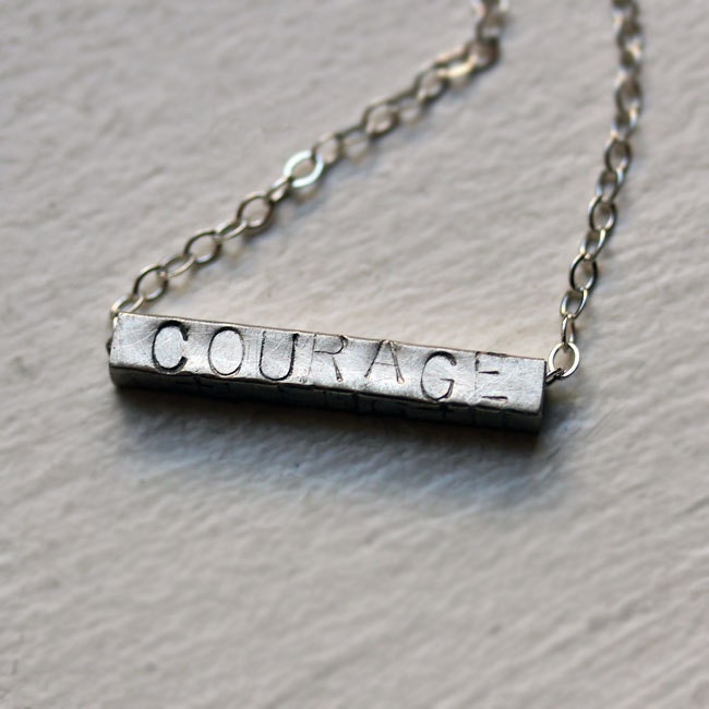 Personalized Courage necklace, hand stamped, modern necklace, recycled silver, Muse collection