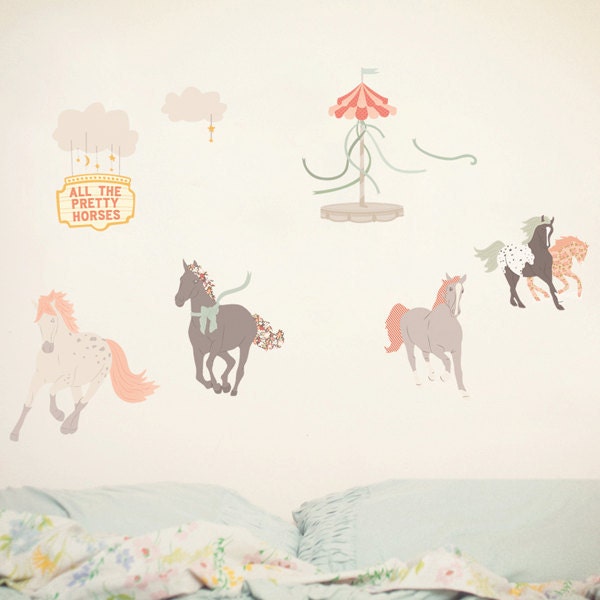 Wall Decals Horses (Reusable and removable fabric stickers, not vinyl) - Pretty Horses