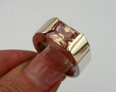 SPECIAL PRICE - Massive New Artisan 9k Yellow Gold Sterling Silver Champagne Zircon  Ring size 7.5