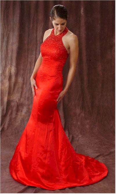 Style 1015 / Red Evening Gown / Halter Pageant Wear / Prom Dress by Darius Cordell Fashion Ltd