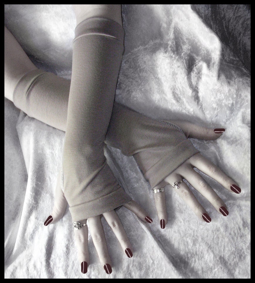 Tipping Toadstools Arm Warmers - Shiitake Brown Soft Cotton - Yoga Gothic Tribal Bellydance Sleeves Running Cycling Gaia Earth Light Goth