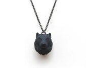 Black Wolf Necklace, wolf head necklace, Modern animal necklace, wolf, cool jewelry, animal head, goth jewellery, gifts for him