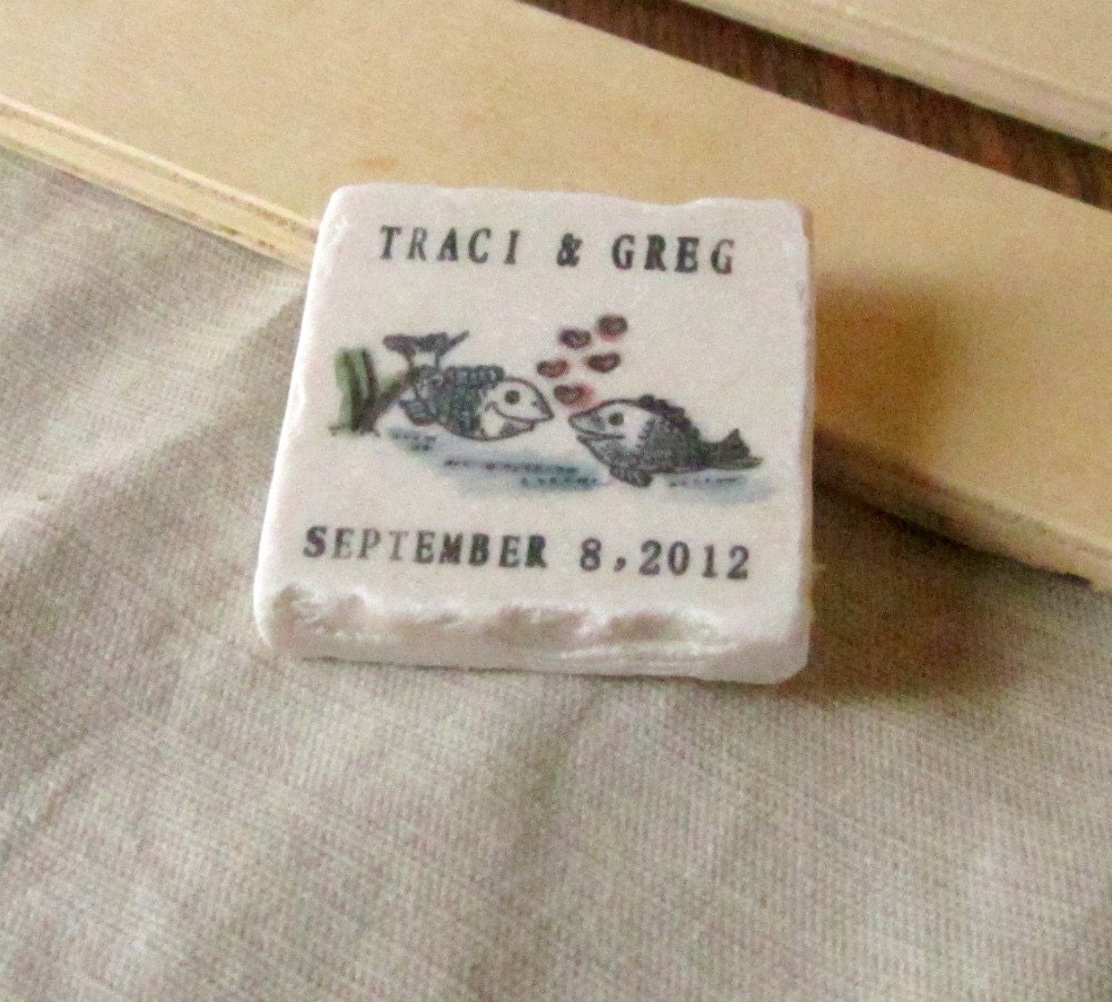 Fish in Love Wedding Favors, Save the Date Magnets, Set of 25