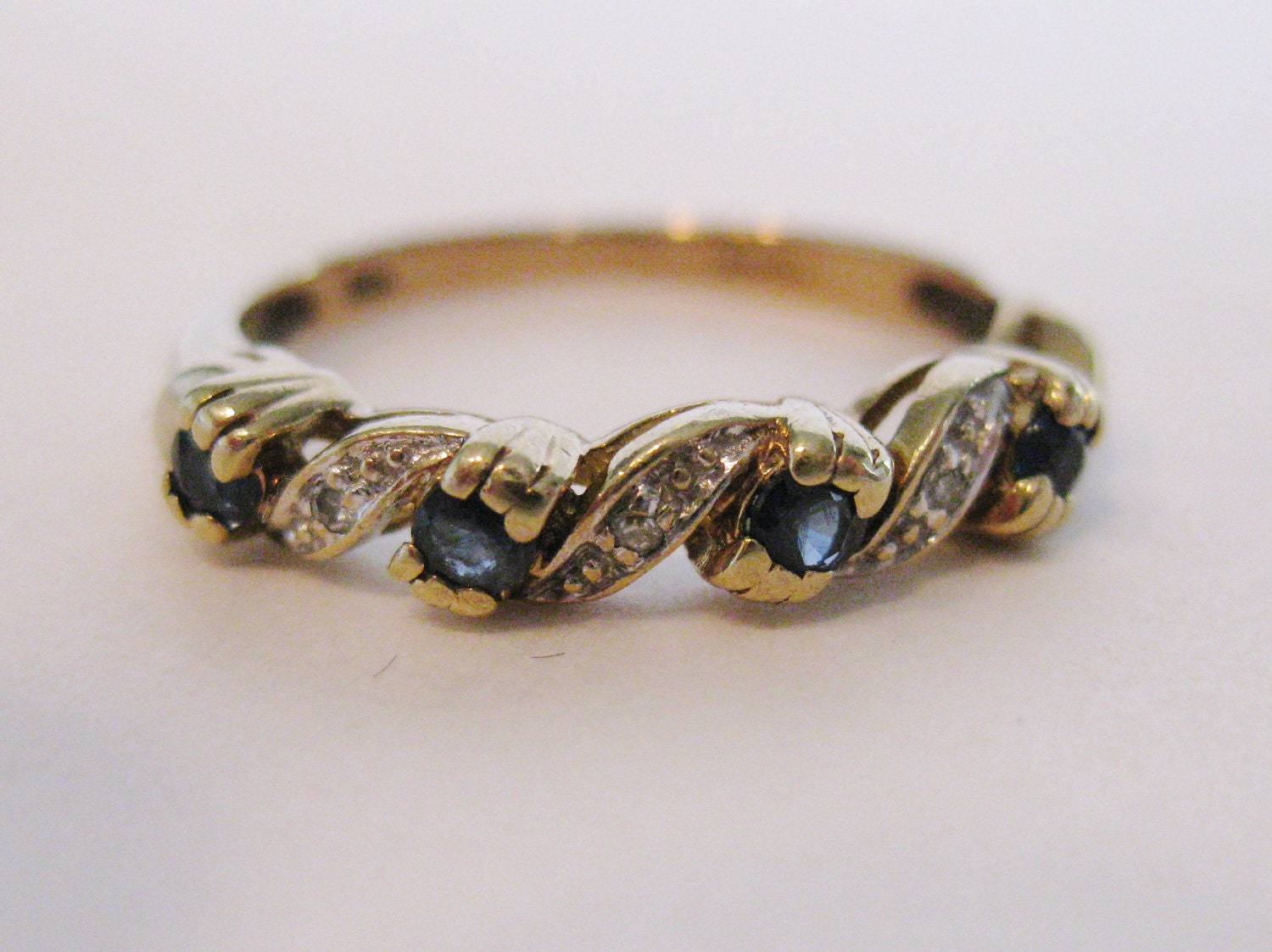 Gorgeous Vintage Sapphire & Diamond Ring Wedding Band Engagement