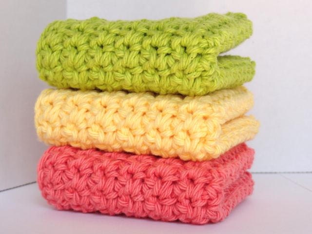 Crocheted Cotton Washcloths Dishcloths Set of 3 Tangerine Lemon Lime - GraciLuS