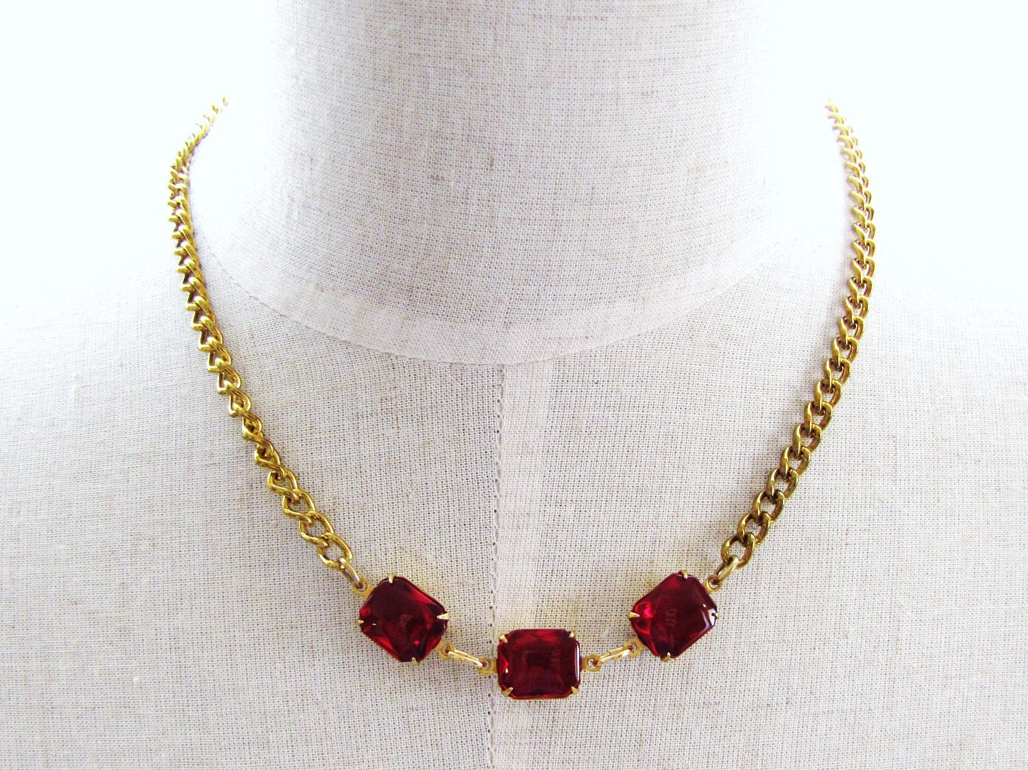 Vintage Ruby Red Rhinestone Special Occasion Statement Necklace - The Therese