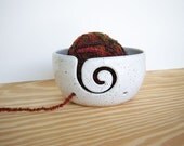 Glossy White Speckled Stoneware Yarn Bowl - Spiral Design with 2 holes