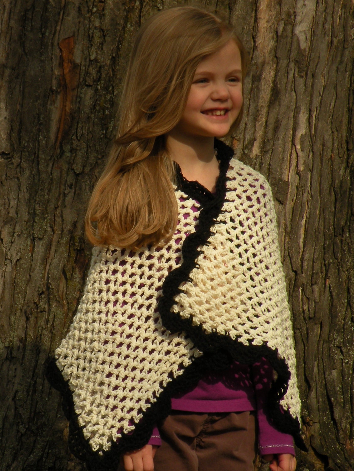 White Shawl with Black Trim for Girls
