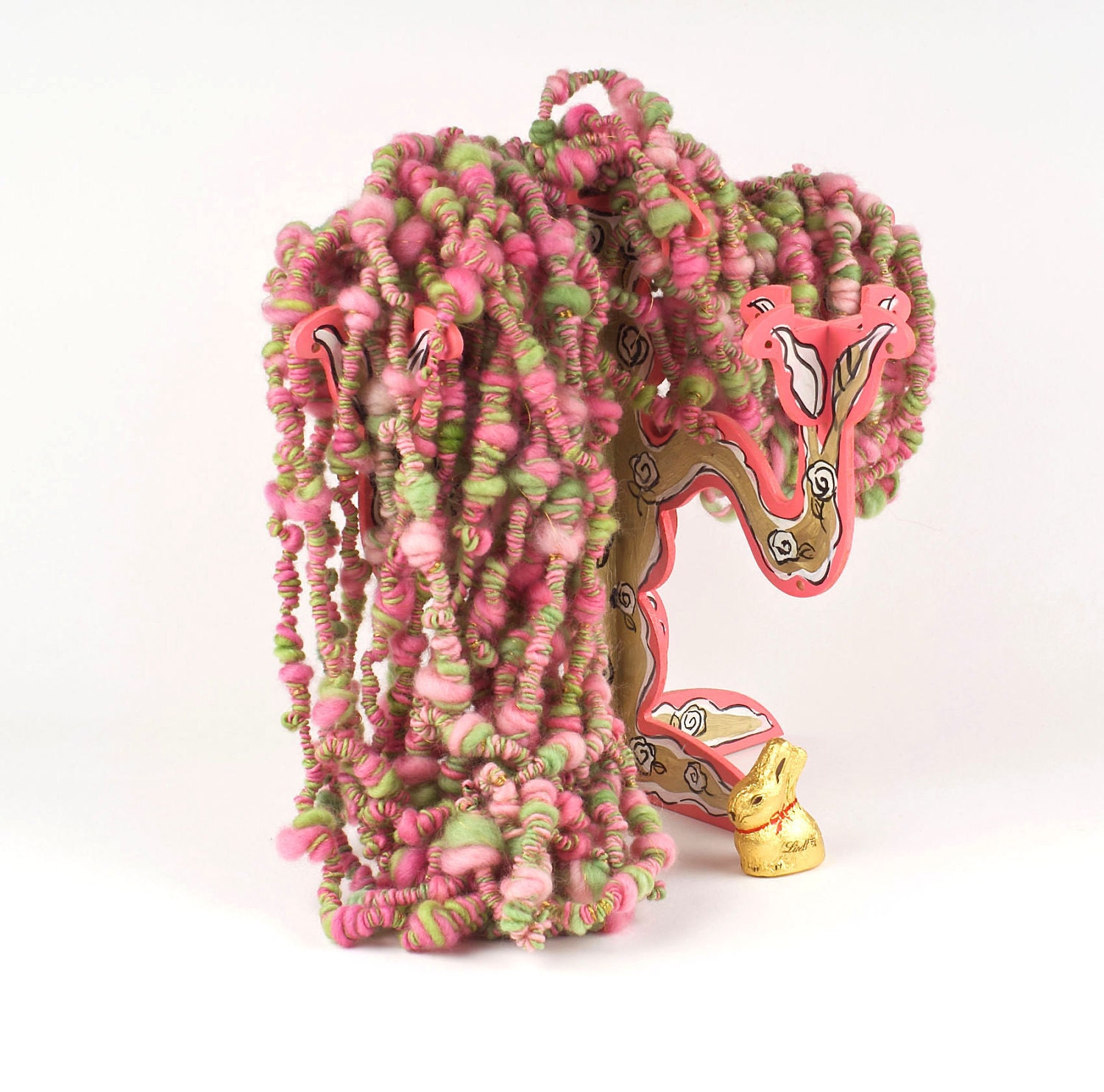 Handspun Art Yarn, super bulky textured coils, Cherry Blossom, by WoolWench