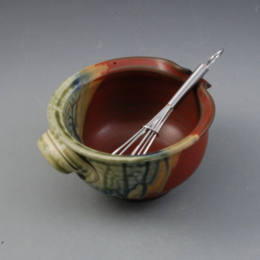 Batter Bowl mini cinnamon brown fern green blue handmade porcelain by Mark Hudak